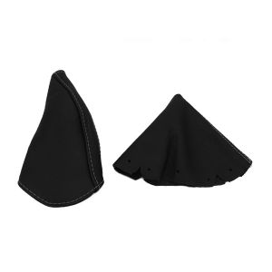 Housse de levier de vitesse et de frein à main MX5 en cuir (noir avec surpiqûres blanches)